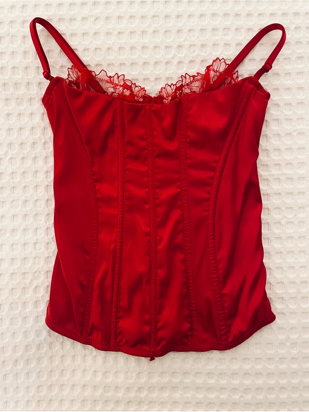 Victoria's Secret Red Satin Lace Corset Cami – Adjustable Straps